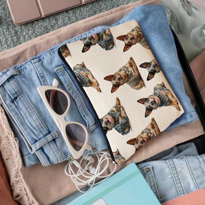 Australian Cattle Dog Makeup Bag, Australian Cattle Lovers Gifts Cosmetic Bag for Women, Dog Mom Lovers Owner Gifts for Women Christmas, Pet Lover Gift Zipper Travel Makeup Pouch for Purse