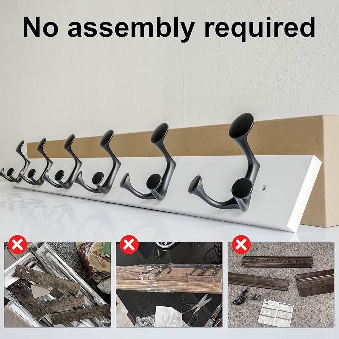 SKOLOO 36-Inch White Wood Coat Rack Wall Mount with 6 Triple Hooks - Ideal for Family Entrances, Classrooms, and Pet Supplies Storage - Perfect Coat Hooks for Wall, Pack of 2