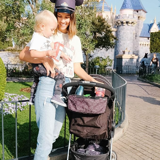 J.L. Childress Disney Baby Cargo N Drinks Stroller Organizer Caddy, Mickey | Essential baby travel accessory with two cup holders & organization pockets, fits UPPAbaby, Doona, Nuna & all other strollers