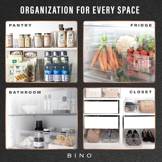 BINO | Plastic Storage Bins, Small - 12 Pack, Clear | THE SOHO COLLECTION | Pantry Organizers and Storage Containers Fridge Organizer Bins Kitchen Cabinet Organizer Medicine Cabinet Bin