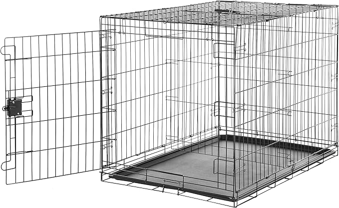 Amazon Basics Durable, Foldable Metal Wire Dog Crate with Removable Tray, Single Door, Divider Panel, 42 x 28 x 30 in, Black