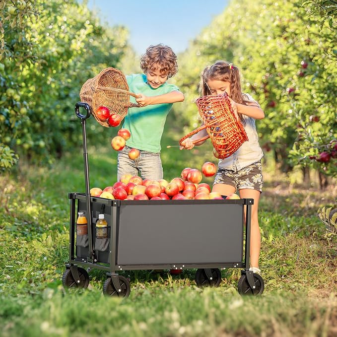 29.3" Collapsible Wagon Cart, 150L Heavy Duty Folding Utility Wagon with Wheels, 260 lbs Load, Portable Rolling Cart for Garden, Shopping, Sports, Camping, Darkgray