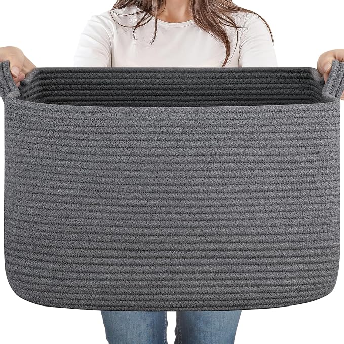 65L Large Woven Blanket Basket for Living Room, 19.7"x15.7"x11.8" | Nursery Laundry Hamper with Handle for Organizing Blankets, Pillows, Toy Storage With Handle, Large Baskets for Organizing
