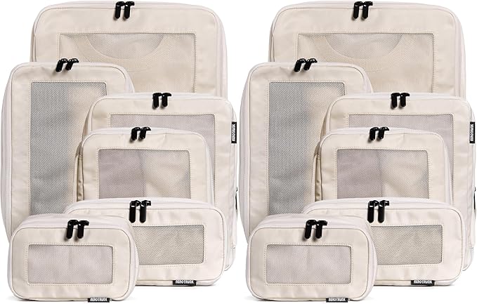 Compression Packing Cubes for Travel - Luggage Organizer Bags - Double Zipper Packing Cubes for Suitcases (12-Pack, Beige)
