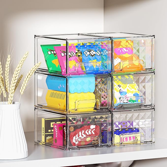 Delamu 8 Pack Stackable Storage Drawers organizer, Clear | Acrylic Makeup Organizer for Bathroom Countertop Storage, Desk, Vanity, Medicine Cabinet, Under Sink, Baby Bottles, for Women