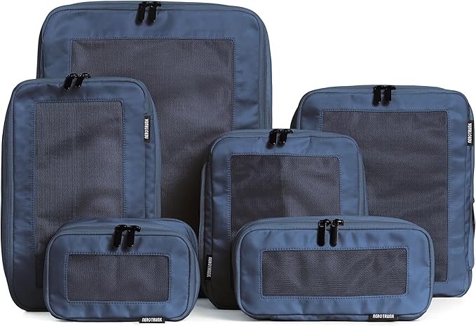 Compression Packing Cubes for Travel, 6-Pack, Dark Blue | Solves overpacking, 6-Piece set fits most suitcases, 50% Space savings, Compression luggage organizer bags