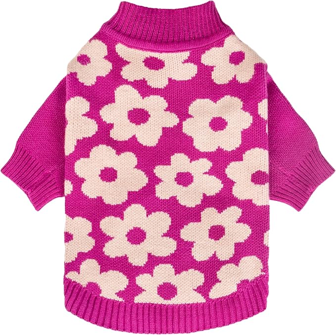 Fitwarm Floral Dog Sweater - Thermal Dog Sweatshirt, Hot Pink, White, Small