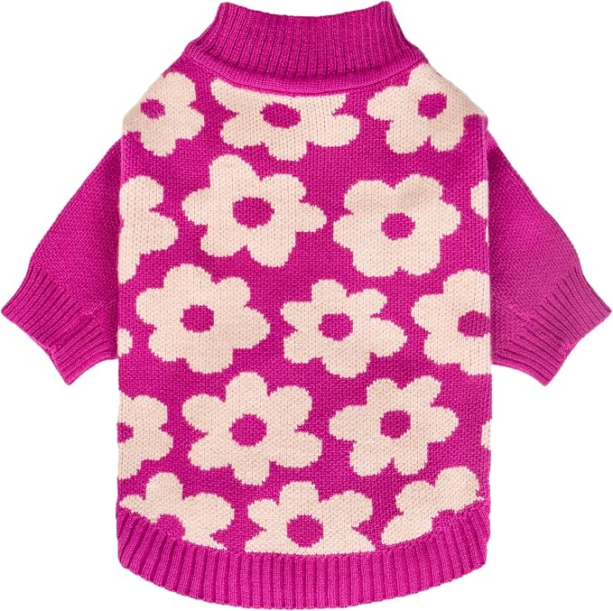 Fitwarm Floral Dog Sweater - Thermal Dog Sweatshirt, Winter Clothes - Hot Pink, White, XXL