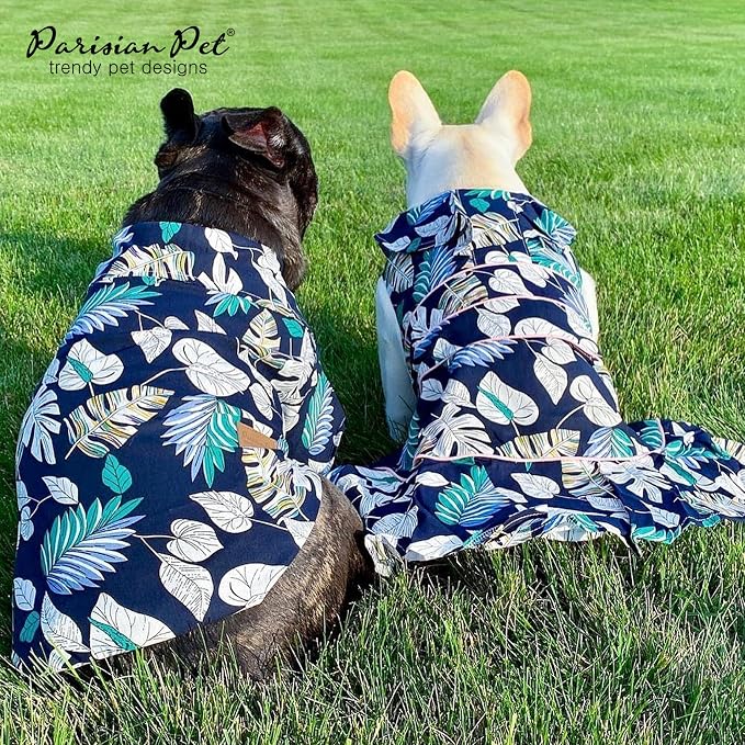 Parisian Pet Palm Leaves Dog Shirt - Cotton Clothes for Small Dogs - Stylish Tropical Dog Outfit - Lightweight and Soft Puppy Clothes - Trendy Tshirts for Dogs - Comfortable Summer Camp Pet Apparel