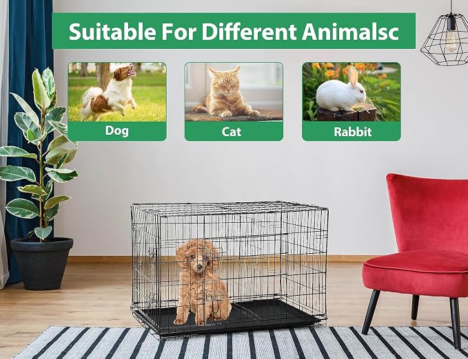 Collapsible Dog Crate, 24 Inch, Black, Foldable, Easy to Clean, Safe and Secure Construction, Ideal for Travel, Multifunctional