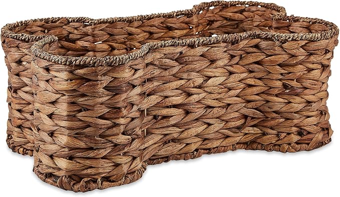 Bone Dry Pet Storage Collection, Bone Shape Hyacinth Toy Basket, Dark Brown, Medium - 21x13x8"