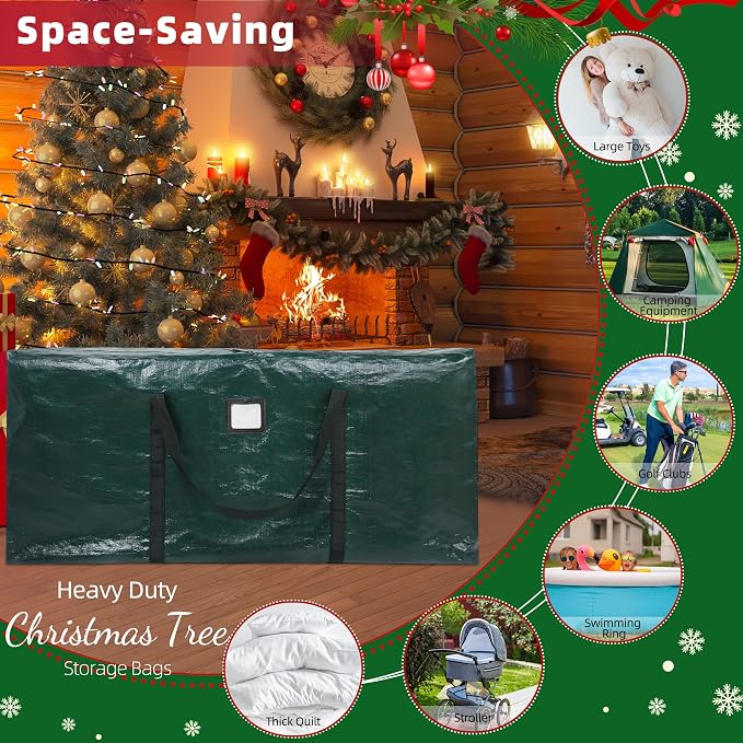 Large Christmas Tree Storage Bag Heavy Duty 9 Ft (Green) | Protects From Moisture & Dust, Holiday Storage, Alternative To Tree Storage Box