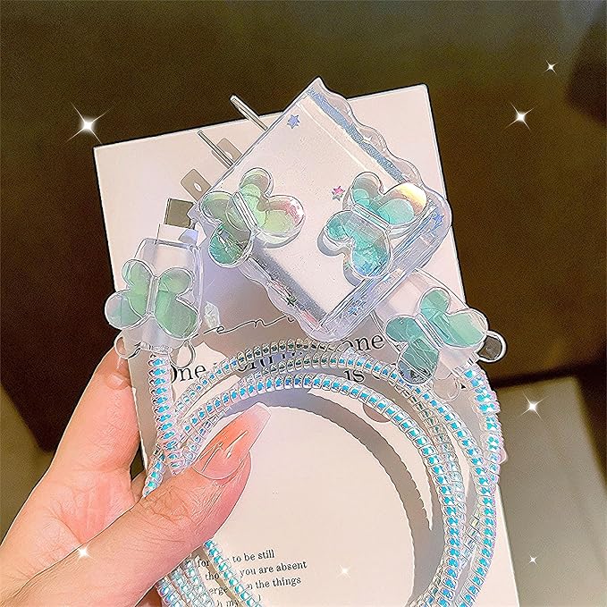 Cute Cable Protector for iPhone Charger Cover,Elegant 3D Butterfly Design for Women Girl,Wire Saver Charger Protector,Wavy Shape Charging Cord Protector for iPhone Adapter 1112 13 14 15 16 17 Pro Max
