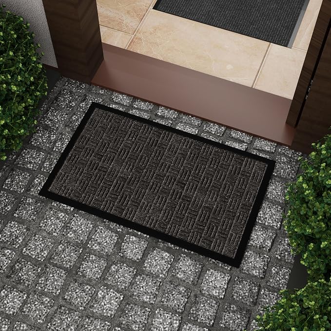 Ottomanson Scraper Doormat – Indoor Outdoor Entry Rug with Rubber Backing & Dirt-Trapping Polyester Pile, Non-Slip Front Door Mat for Mud & Pet Traffic – 18" x 30", Charcoal