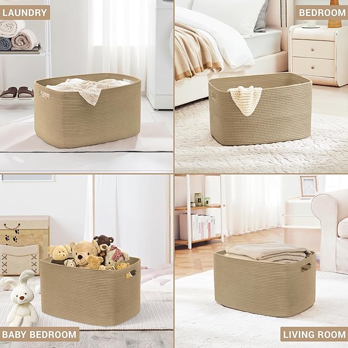 45L Small Woven Laundry Basket Hamper with Handles, Jute | collapsible wicker hamper, storage for dirty clothes, toys, blankets, gifts, living room, bedroom, bathroom, 18"x14"x11"