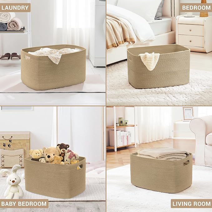 100L Extra Large Woven Laundry Basket Hamper with Handles, Jute | collapsible wicker hamper, storage for dirty clothes, toys, blankets, gifts, living room, bedroom, bathroom, 24"x16"x16"