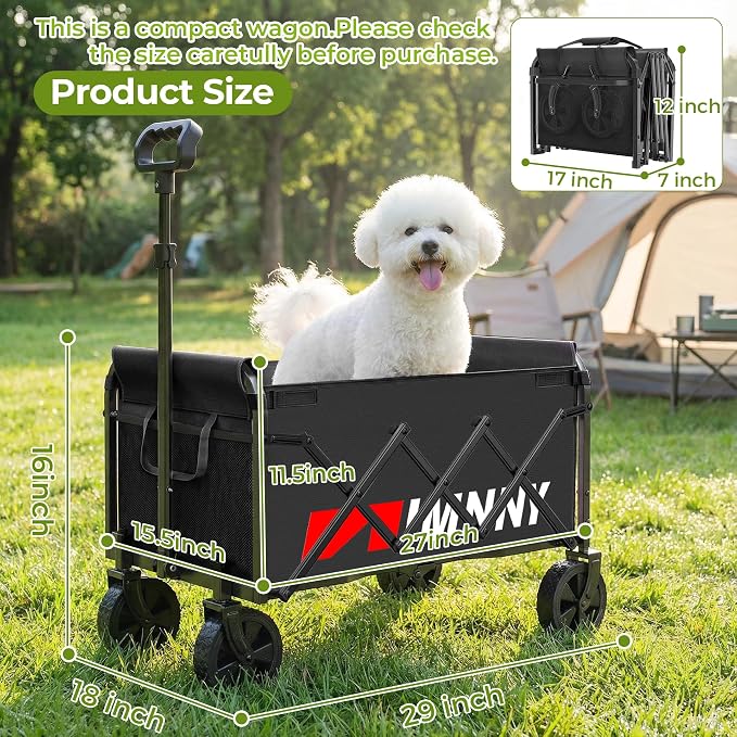 Black Small Collapsible Wagon Cart, Lightweight Portable Foldable Wagon with Wheels, 220lbs Utility Cart for Grocery, Light Camping, Sports, Easy to Fold & Store(Black)