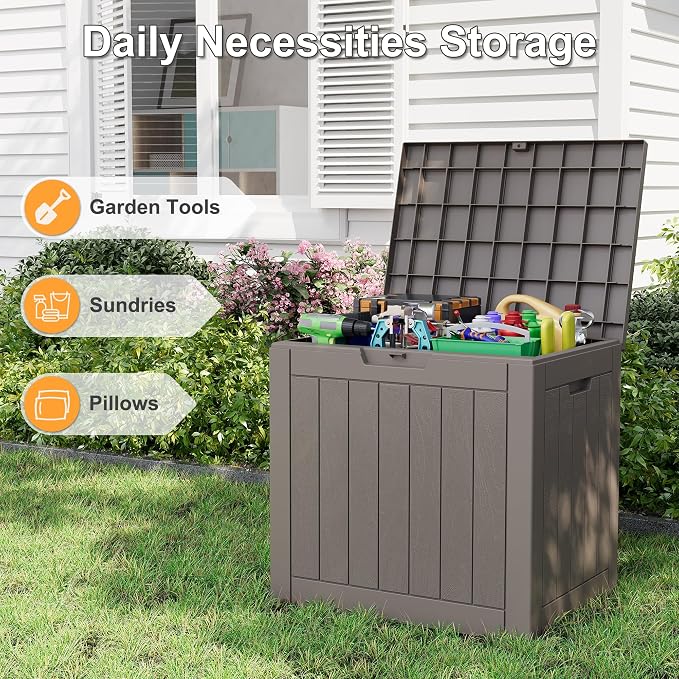 32 Gallon Outdoor Storage Box 2 Pack All-Weather Deck Box for Patio Furniture, Package Deliveries, Garden Tools, Pool Supplies & Cushions, Grey
