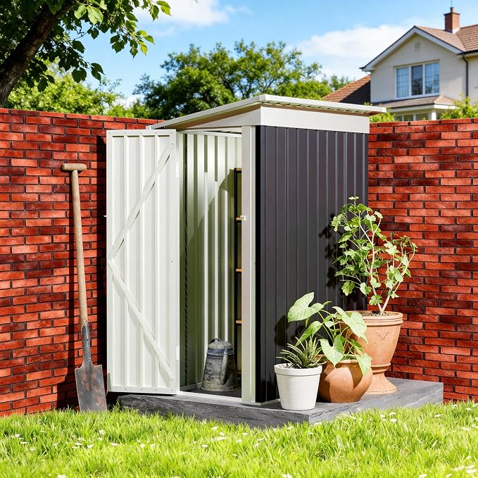 4 * 2 FT Metal Garden Storage Sheds for Patio Backyard Tools House Storage Waterproof Garden Tool Storage Sheds (Grey)
