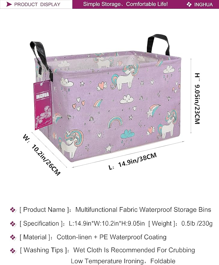 Rectangular Unicorn Storage Basket | Gifts Bag for Books,Clothes,Gifts,Pets-Perfect for Home,Office,Nursery,Dorm,Shelf