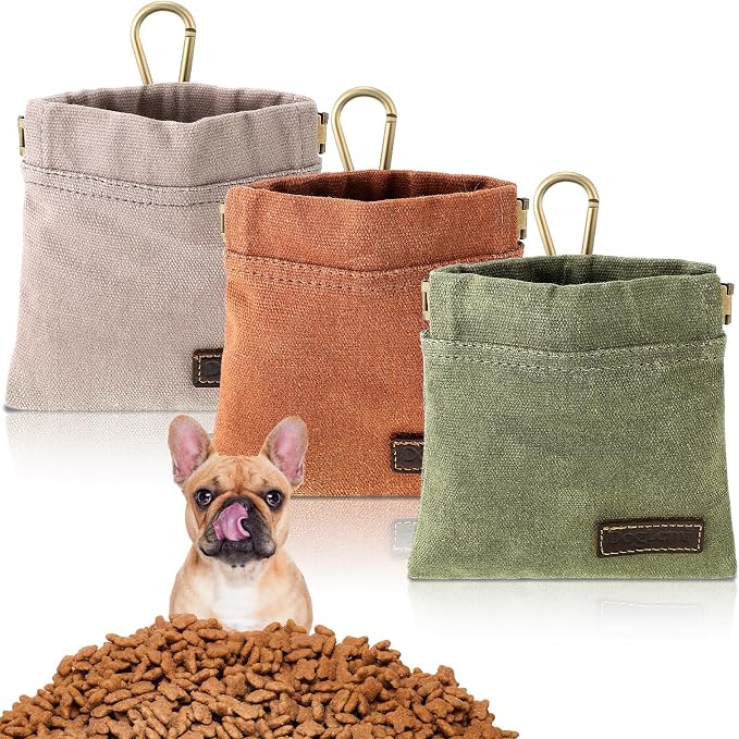 Windyun 3 Pcs Dog Treat Pouch Hand Free Dog Treat Bags Training Pouch with Auto Closure and Metal Buckle Dog Walking Bag Dog Treat Holder Dog Snack Pouch Small Food Dispenser for Pet Puppy Travel