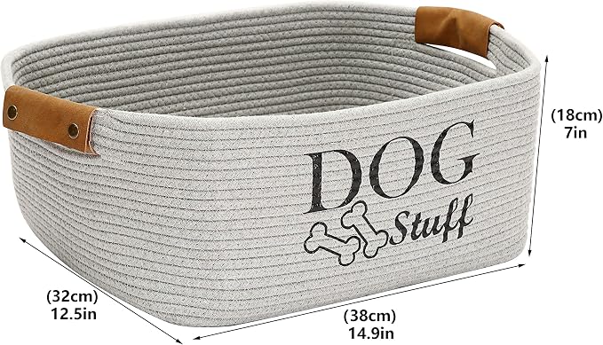 Square Dog toy basket storage Cotton Rope Storage Basket Pet/Pet Toy And Accessory Storage Bin Doy Toy Box-Gray