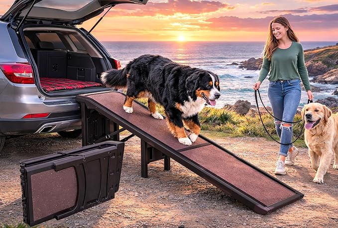 Pet Gear Free Standing Pet Ramp for Cats and Dogs, Coffee Bean | No Assembly Required, Easy Fold for Storage or Travel, Portable, Supports 300 lbs, 55" x 19.25"
