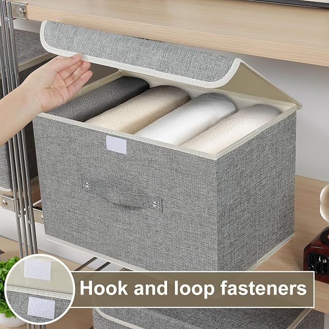 Foldable Fabric Storage Cubes with Lids,Grey 15x9.8x9.8in,1 Pack | Storage Bins with Handles,PP Panel Closet Organizers,Washable Boxes,Collapsible Fabric Container for Underwear and Socks
