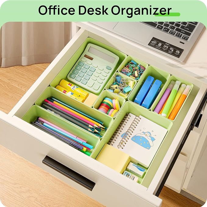 Vtopmart 25 Pack Plastic Drawer Organizers with Non-slip Rubber Pads | 4-Size Versatile Makeup Organizer, Storage Containers Small Bins for Makeup, Jewelries, Bedroom, Kitchen Utensils and Office