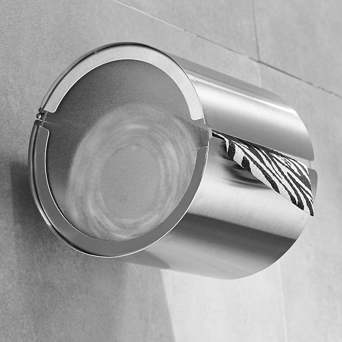 JunSun Cat Proof Toilet Paper Holder Dog Proof Toilet Paper Roll Holder Pet Proof TP Holder Anti-Cat TP Roll Holder TP Roll Keeper Protector Round Enclosed Wall Mounted Stainless Steel Brushed Nickel