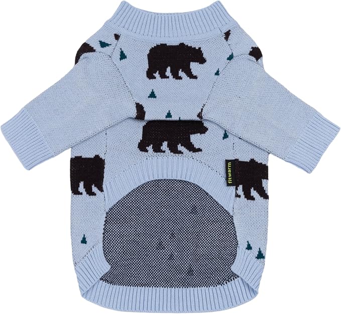 Fitwarm Polar Bear Dog Jacquard Sweater, Cozy Winter Clothes for Small Dogs Boy Girl, Knitted Pet Outfit, Light Blue, Black, Small