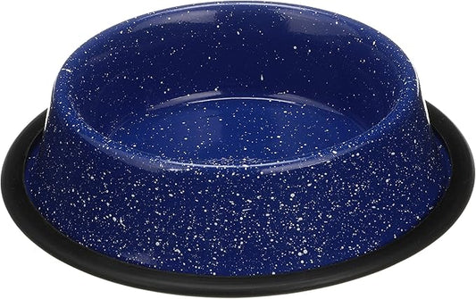 Neater Pet Brands - Outdoor Camping Style Pet Bowl - Enamel Ware Blue Black Granite Colors - Dog Cat No Tip Skid Bowls (16 oz, Blue)