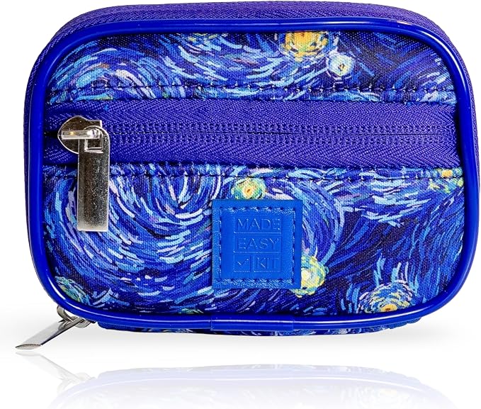 Made Easy Kit Pill Case - Weekly Medicine Organizer with Removable Seven-Day Vitamin & Supplement Box - Premium Neoprene for Travel Purse Accessory (Blue Starry Night)