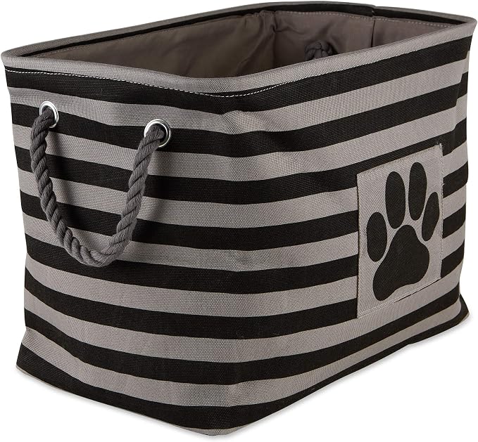 Bone Dry Pet Storage Collection Striped Paw Patch Bin, Black, Small Rectangle (Pack of 12)