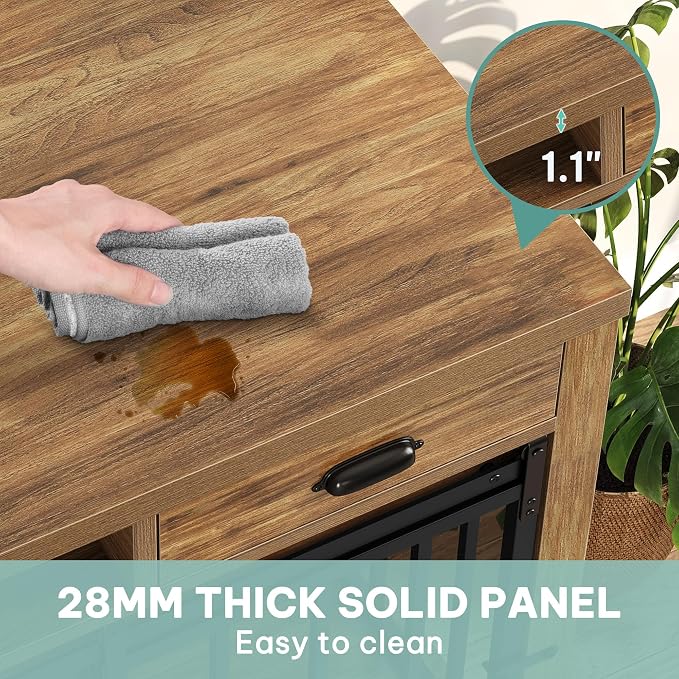 YITAHOME 63" Double Dog Crate TV Stand with Charging Station for 2 Dogs | Heavy Duty Wooden Cage, Dog Kennel Indoor Furniture Double Sliding Barn Door Design Ideal for 2 Dogs, Oak