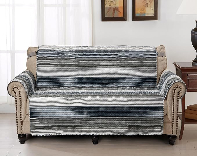 Brilliant Sunshine Multi Grey Stripes Loveseat Cover, 54" seat | Quilted Sofa Cover, Living Room & Bedroom Furniture Protector, Large Washable Love Seat Slipcover for Pets, Dogs & Cats