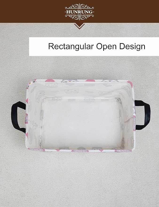 Rectangle Foldable Storage Basket Handles For Home, Love Owl | Waterproof reinforced handles, perfect for shelf use, organizes clothes, daily items and pet supplies