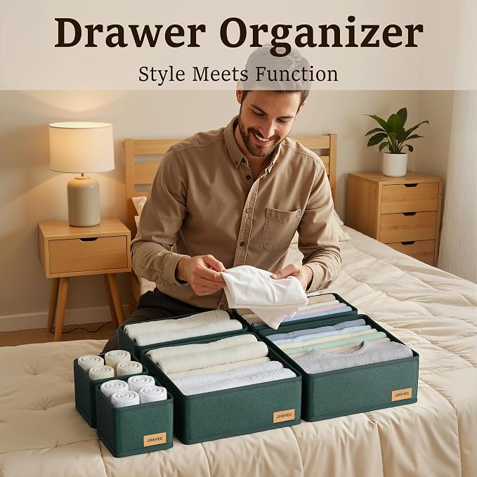 Dresser Drawer Organizer Clothes, 6 Pack Foldable Storage Boxes with Zipper, 600D Fabric, Cream, Drawer Dividers for Underwear, Socks, Baby Clothes