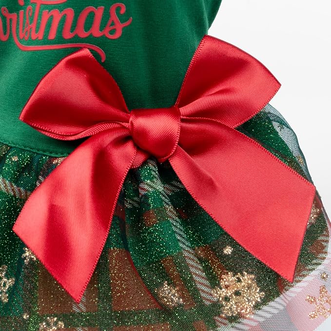 Fitwarm Just a Girl Who Loves Christmas Dog Tulle Dress, Funny Christmas Clothes for Small Dogs Girl, Holiday Pet Outfit, Red, White, Green, Yellow, XS