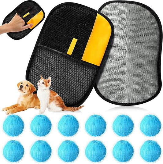 14 Pcs Pet Hair Remover Tool Set Including 2 Removal Gloves and 12 Laundry Catchers Reusable Pet Hair Remover for Furniture Car Couch Clothe Bedding