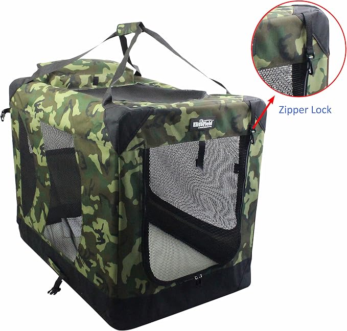 EliteField 3-Door Soft Dog Crate with Bed & Carrying Bag (2-Year Warranty) | 3 Mesh Doors, Steel Frame, Removable & Washable Crate Cover and Bed Cover, Storage Pockets, Indoor/Outdoor, Foldable