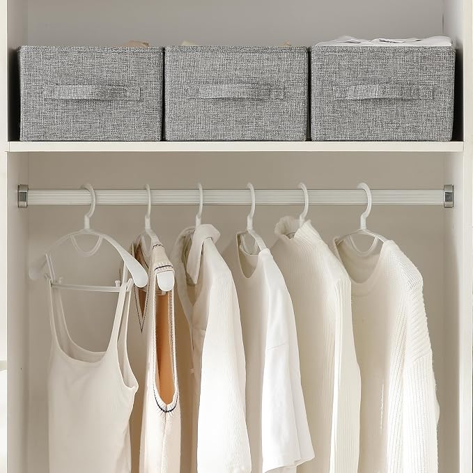 Linen Folding Storage Bins, 3 Pack Large Storage Baskets, Washable, Clothing Storage Bins with Handle, Closet Organizer for Storage Sweater,Sheets(dark grey, 16" x9½x6¾)
