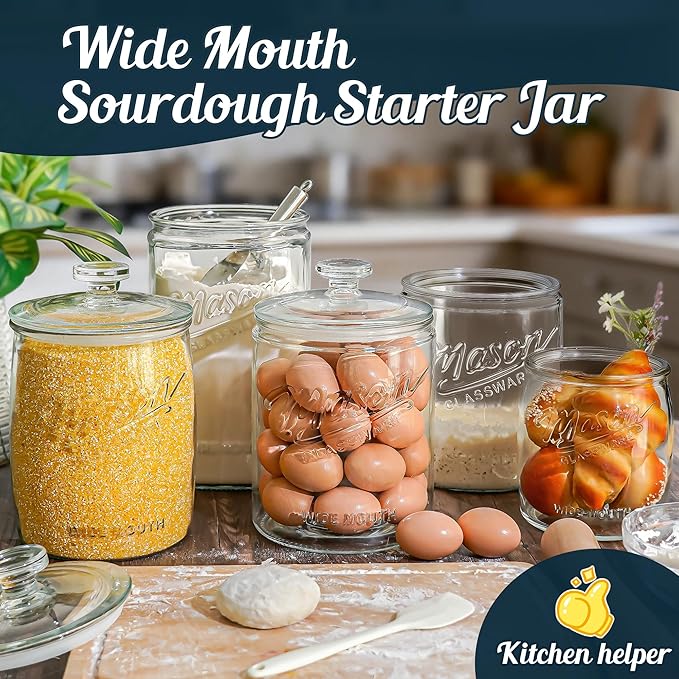 1.5 Gallon Glass Cookie Jar, 1 Pack Large Food Storage Container | Tall Glass Jar with Airtight Lid and Silicone Gasket, Wide Mouth Sourdough Starter Jar for Pantry Storage, Dog Treats, Candy