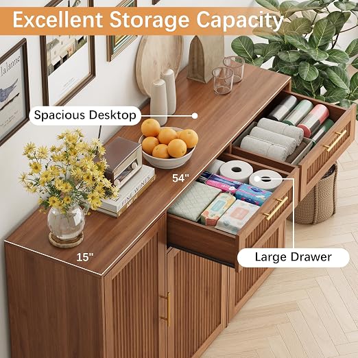 2 X 13 Gallons Double Pull Out Trash Can Cabinet with Storage & Drawers | 54"W Kitchen Trash Cabinet with Adjustable Shelf & Drawer, Hidden Garbage Can Cabinet for for Laundry, Living Room