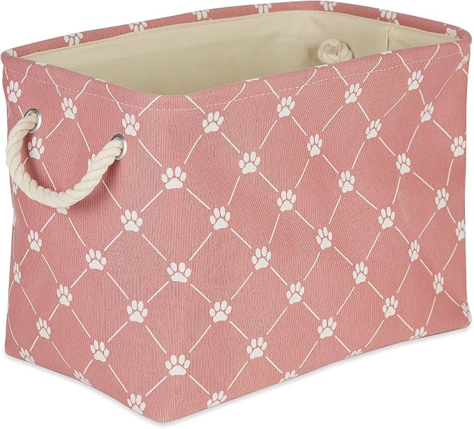 Bone Dry Pet Storage Paw and Bone, Trellis Collection, Medium Rectangle, 16x10x12, Rose
