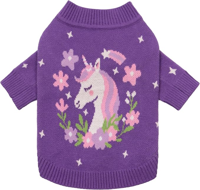 Fitwarm Adorable Unicorn Dog Sweater, Thermal Dog Winter Clothes for Small Dogs Girl, Pet Outfit, Purple, Pink, White, Small