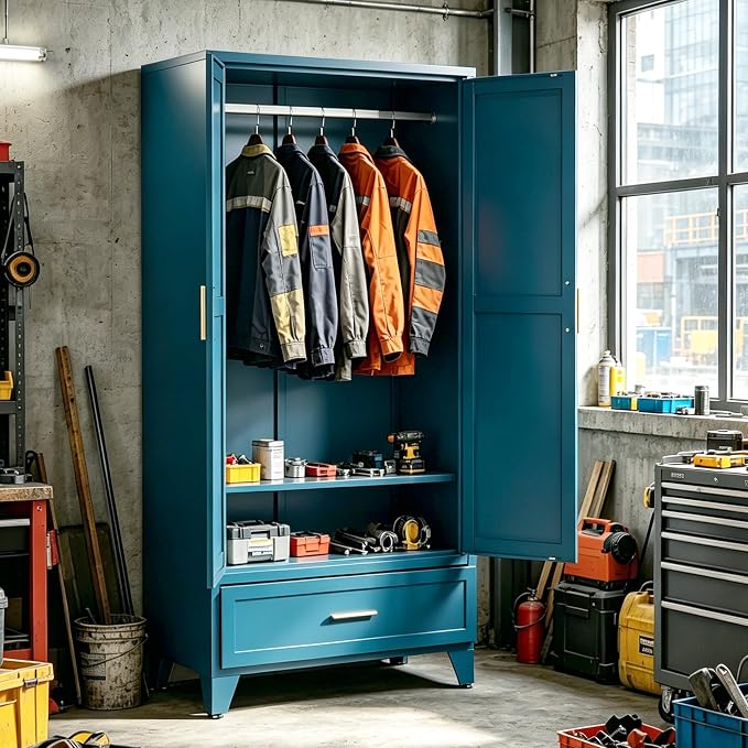 71" H Blue Storage Cabinets,Metal Storage Cabinets,Garage Cabinet,Broom Closet Storage Cabinet,Utility Cabinet