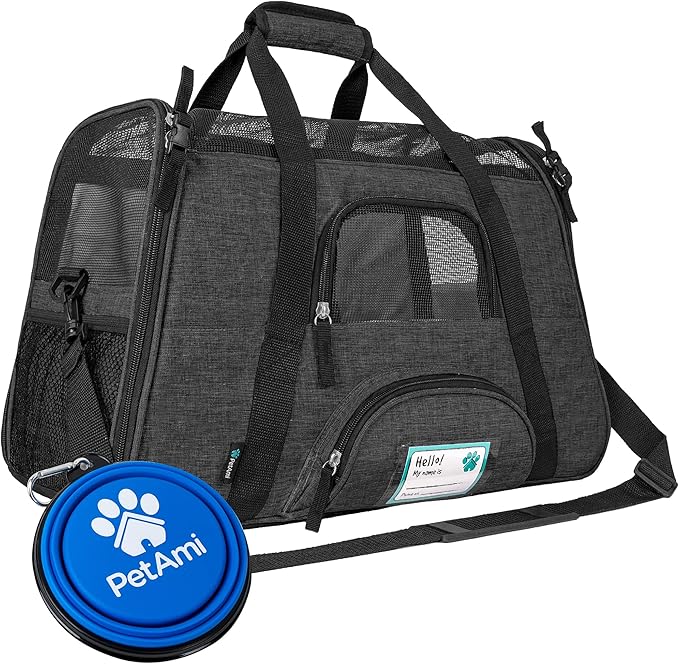 PetAmi Airline Approved Pet Carrier Cats Small Dogs, Small Heather Charcoal | Soft Sided TSA Travel Bag, Sherpa Bed, Breathable Mesh Ventilation, Collapsible Bowl, Fits Under Seat, Up to 18 lbs