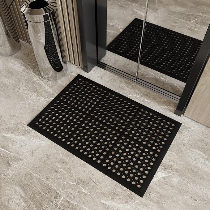 Ottomanson Heavy Duty Rubber Floor Mat – Non-Slip, Waterproof, Easy to Clean – Anti-Fatigue Mat for Commercial Kitchens, Restaurants, Workshops – Oil Resistant, Hose Washable – 24" x 36", Black
