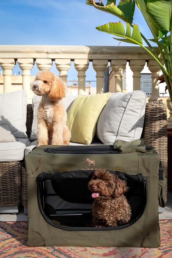 Noah & Paw Collapsible Dog Crate 26 Inch, Small Dog Crate for Small Medium Breeds, Travel Kennel for Car, Including Pet Mat for Pet Cage, 2 Storage Pockets, Handbag, 10mm Locking Zipper 26 * 17 * 17